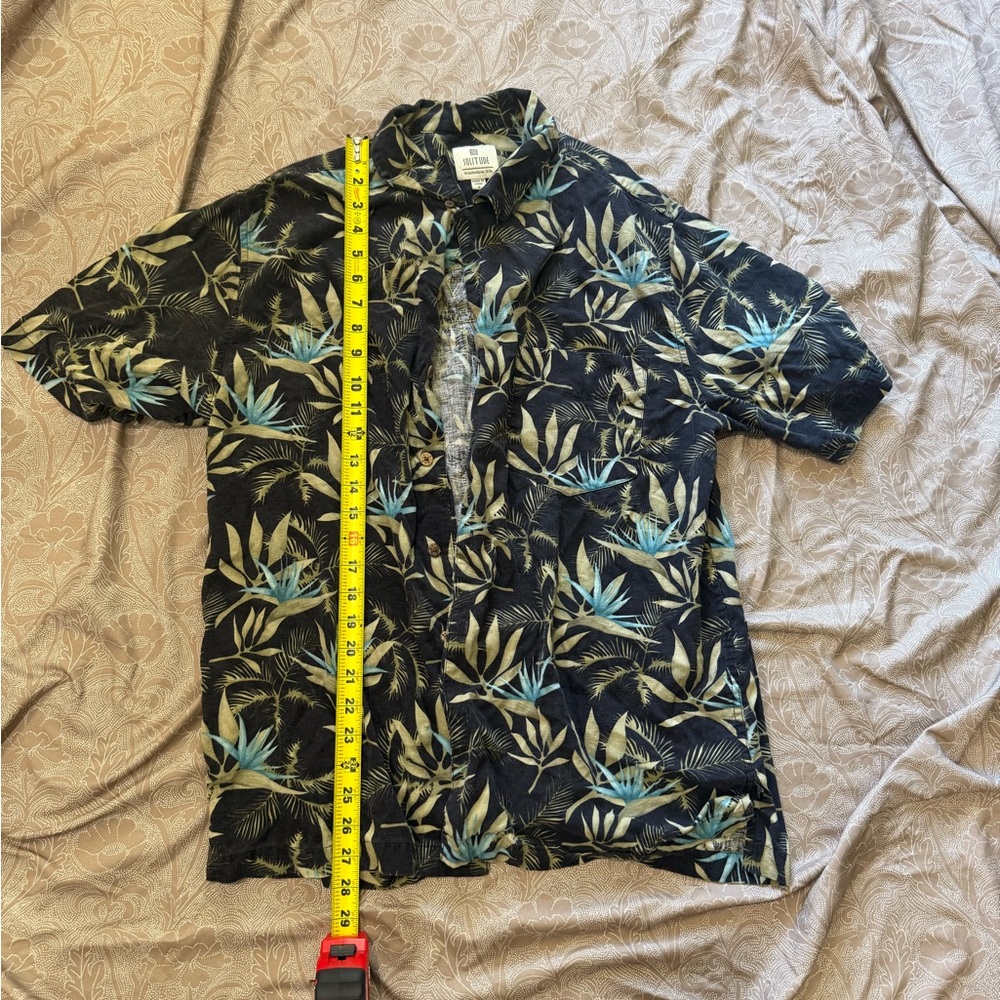 Tropical Leaf Button-Up Shirt in Black with Blue & Cream Leaves